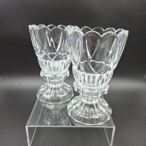 Shannon Crystal Godinger Heart Hurricane Candle Holders Set of 2 Lead Crystal
